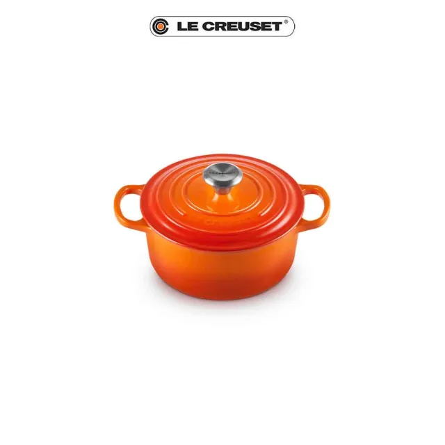 【Le Creuset】典藏琺瑯鑄鐵鍋圓鍋  18cm(火焰橘-鋼頭)