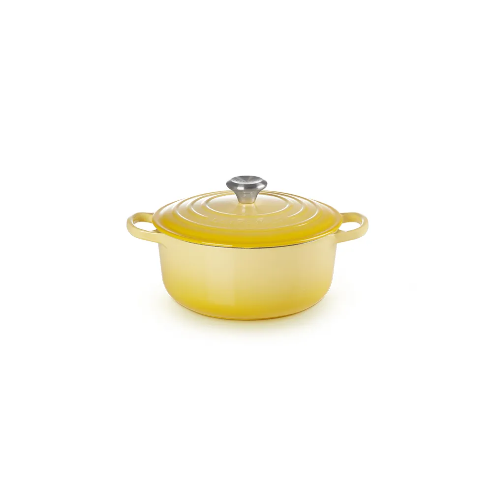 【Le Creuset】典藏琺瑯鑄鐵鍋圓鍋  18cm(閃亮黃-鋼頭)