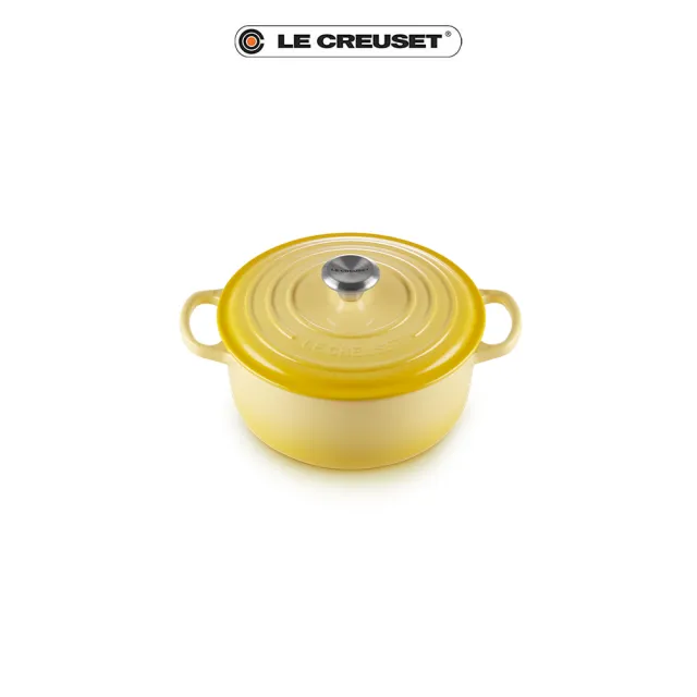 【Le Creuset】典藏琺瑯鑄鐵鍋圓鍋  18cm(閃亮黃-鋼頭)