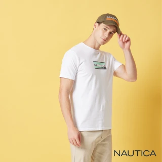 【NAUTICA】男裝 方形撞色品牌LOGO短袖T恤(白色)