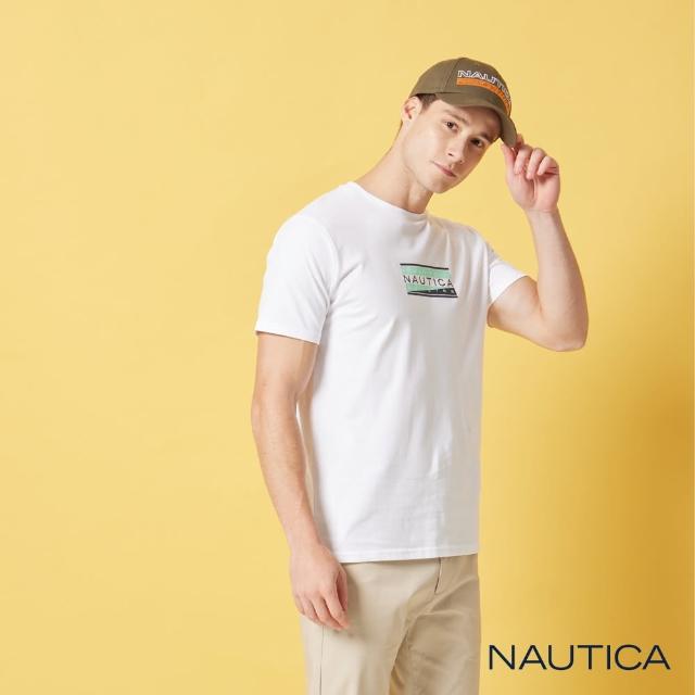 【NAUTICA】男裝 方形撞色品牌LOGO短袖T恤(白色)