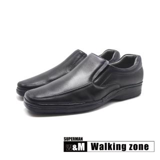【WALKING ZONE】男 SUPERMAN系列 大尺碼方頭減壓透氣抗臭皮鞋 男鞋(黑色)