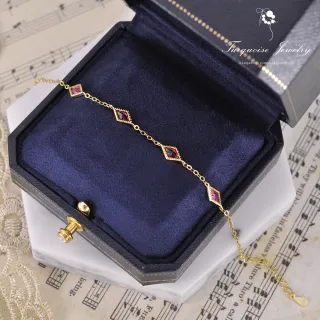 【Turquoise Jewelry】輕珠寶系列優雅寶石紅菱格鋯石墜飾S925銀鍍金手鍊(tqst0003-red)