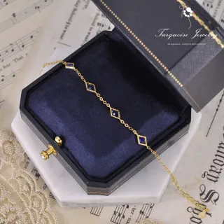 【Turquoise Jewelry】輕珠寶系列優雅普魯士藍菱格鋯石墜飾S925銀鍍金手鍊(tqst0003-blue)