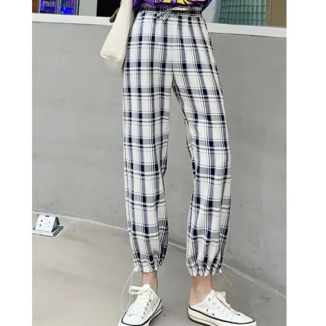 【巴黎精品】現貨+預購 長褲冰絲褲寬褲休閒褲直筒長褲(冰絲高腰垂感格紋女褲子2色a1gm43)