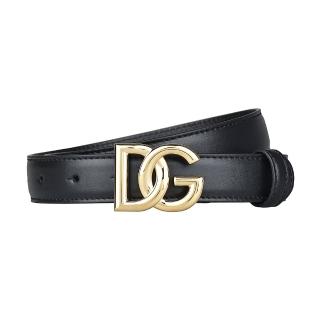 【DOLCE&GABBANA 杜嘉班納】D&G DOLCE & GABBANA經典LOGO牛皮釦式皮帶(黑x金)