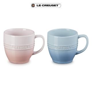 【Le Creuset】瓷器新娘系列英式馬克杯350ml-2入組(貝殼粉/海岸藍)