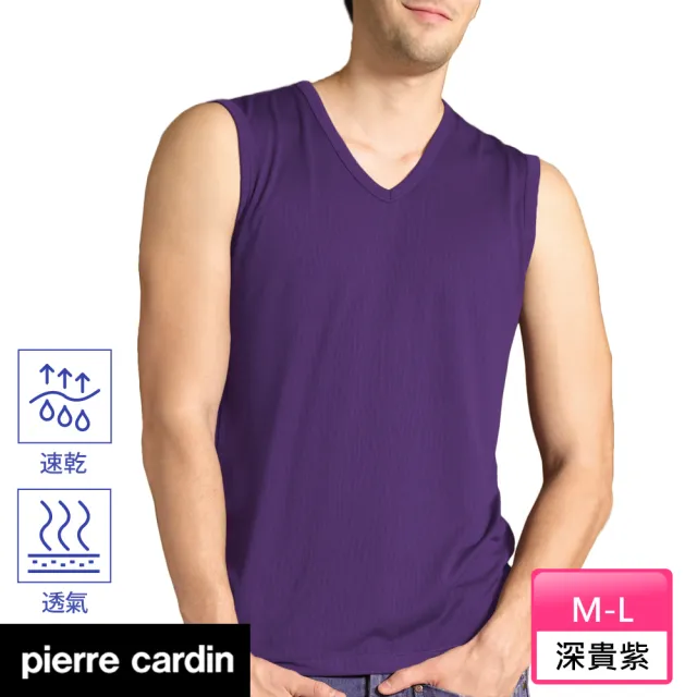 【pierre cardin 皮爾卡登】任選_零碼出清 速乾舒適緹紋無袖背心(速達單件-黑/藍/紫/灰/白)