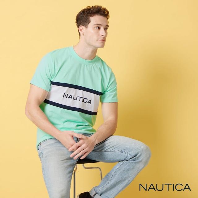 【NAUTICA】男裝 撞色拼接短袖品牌LOGO短袖T恤(綠色)