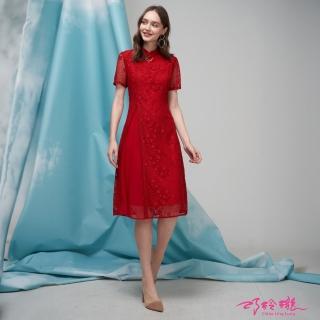 【巧玲瓏】中式旗袍風格蕾絲雕花洋裝 7725003