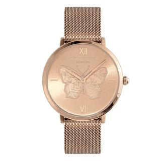 【Olivia Burton】Signature系列-超薄玫瑰金殼蝴蝶太陽紋面不鏽鋼玫瑰金米蘭帶(24000148)