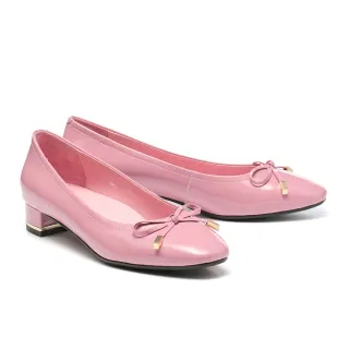 【AS 集團】甜美氣質蝴蝶結光澤感全真皮低跟鞋(粉)