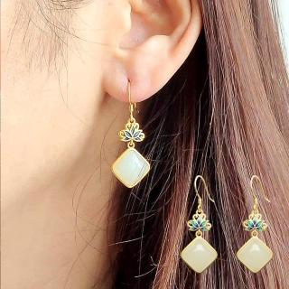 【LEESA】女飾品\琅耳環\漸變和田玉\蓮花飾品\耳環\耳勾\和田玉耳環\純銀耳環\高階感\古風\民族風\禮物