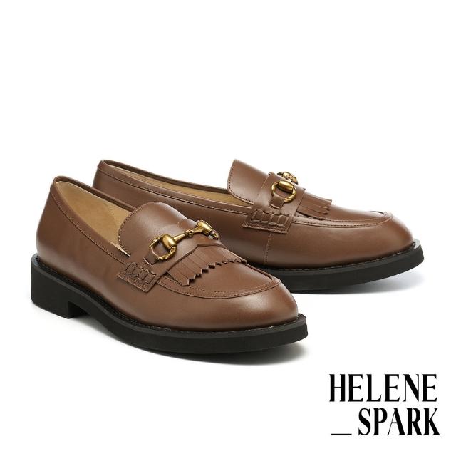 【HELENE_SPARK】懷舊學院風Classic S馬銜釦流蘇全真皮樂福厚底鞋(棕)