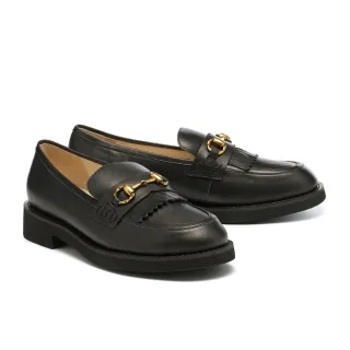 【HELENE_SPARK】懷舊學院風Classic S馬銜釦流蘇全真皮樂福厚底鞋(黑)