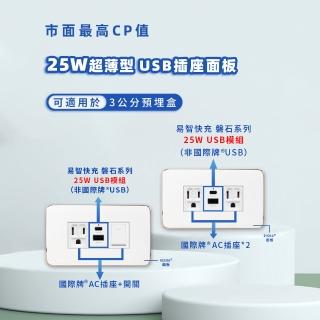 【易智快充】磐石系列-國際牌 PanasonicRisna白蓋面板 25W USB快充插座(插座+25W USB+插座)