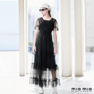 【mia mia】蕾絲網紗荷葉長洋裝