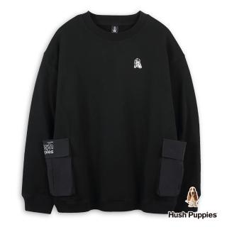 【Hush Puppies】男裝 上衣 立體造型口袋漁夫帽狗圓領寬鬆版落肩上衣(黑色 / 44110105)