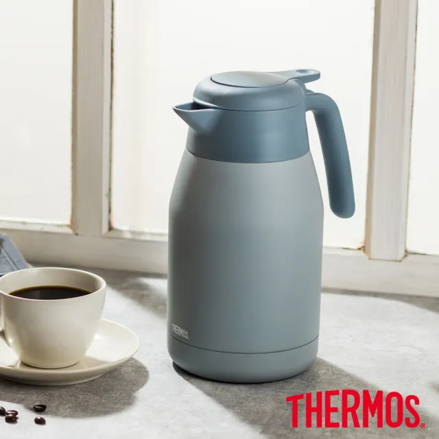 【THERMOS 膳魔師】淺墨藍不鏽鋼按壓式真空保溫壼1500ml(THS-1501-PBL)