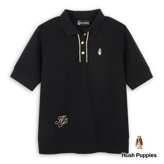 【Hush Puppies】女裝 POLO衫 素色草寫HP刺繡小狗五分袖POLO衫(黑色 / 44201104)