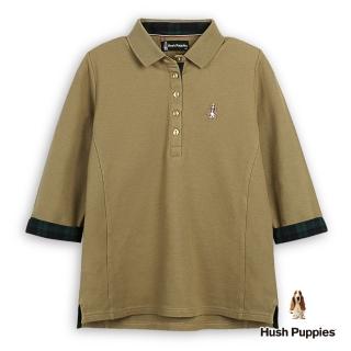 【Hush Puppies】女裝 POLO衫 經典經典配色格紋七分袖POLO衫(淺咖啡 / 44201105)