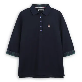 【Hush Puppies】女裝 POLO衫 經典經典配色格紋七分袖POLO衫(丈青 / 44201105)