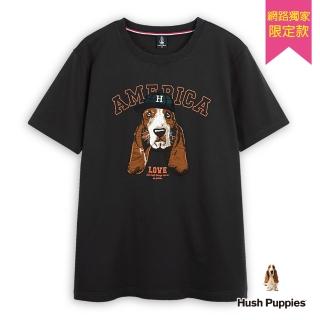 【Hush Puppies】男裝 T恤 英文字印花貼布刺繡棒球帽狗T恤(深灰 / 44111904)