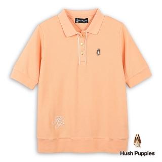 【Hush Puppies】女裝 POLO衫 素色草寫HP刺繡小狗五分袖POLO衫(淺橘 / 44201104)