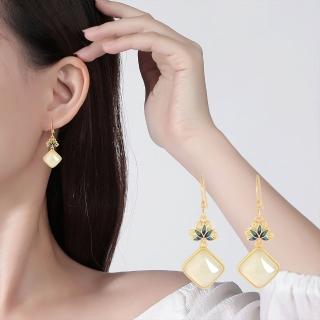 【MoonDy】耳環 耳勾 漸變和田玉耳環 純銀耳環 女飾品 琅耳環 蓮花飾品 高階感 古風民族風耳環 禮物