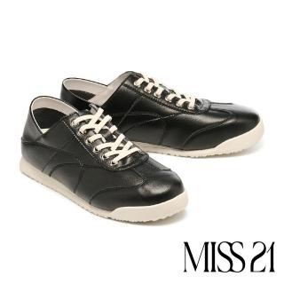 【MISS 21】日常率性純色系全真皮綁帶厚底休閒鞋(黑)