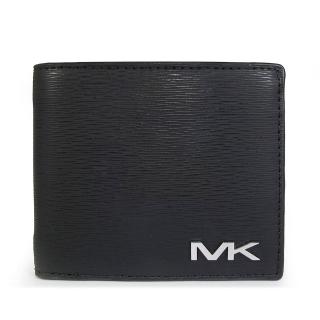 【Michael Kors】男生款 金屬MK波紋對開短夾(黑色、藍色)