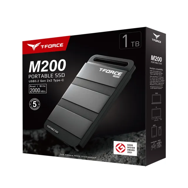 【Team 十銓】T-FORCE M200 狙擊者 Portable 1TB 外接SSD USB3.2 Gen2 Type-C 外接式固態硬碟(讀寫2000MB)