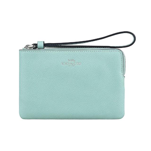 【COACH】COACH經典LOGO防刮牛皮拉鍊手拿包(水淺蔥)