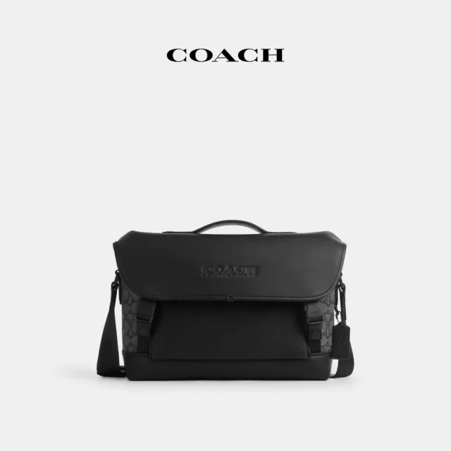 【COACH蔻馳官方直營】LEAGUE經典Logo騎行手袋-炭黑色/黑色(CU369)