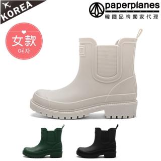 【Paperplanes】韓國空運。多功能騎士風鞋底加厚防滲水 中筒雨靴/版型正常/大尺碼(7-BN009/三色/現+預)