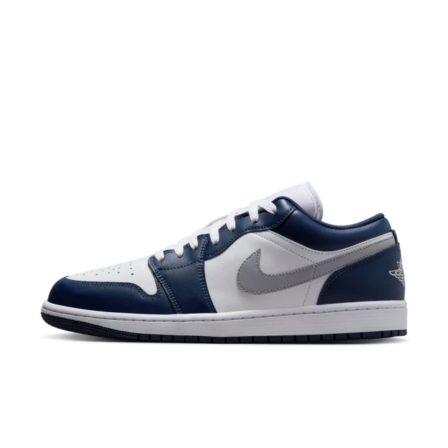 NIKE 耐吉 AJ1 Air Jordan 1 Low Midnight Navy 午夜藍 灰 皮革 低筒 休閒鞋 男鞋(553558-141)