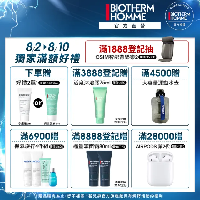 【碧兒泉】官方直營 男仕 長效控油海鹽潔面膠125ml(BIOTHERM男仕保養 洗面乳)