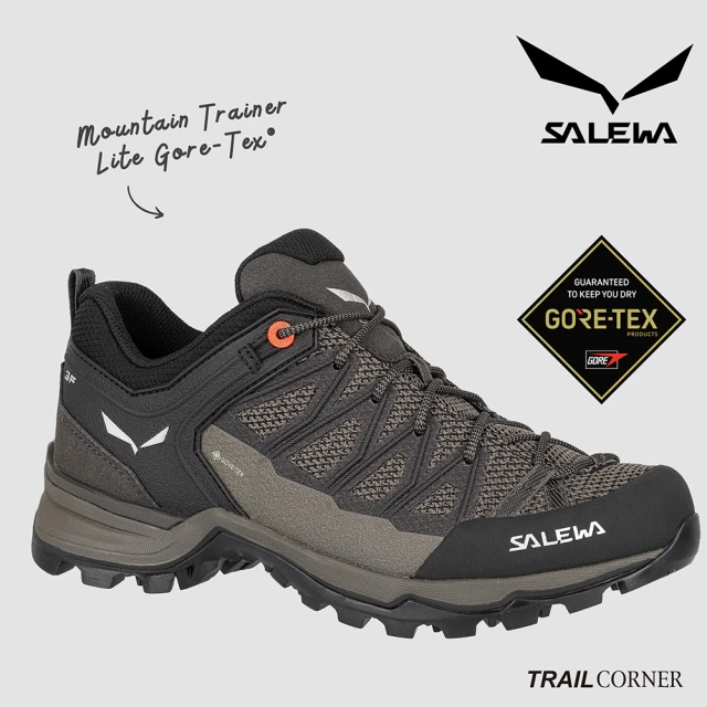 SALEWA MOUNTAIN TRAINER LITE GORE-TEX 女 防水登山健行鞋 胡桃木/螢光珊瑚(低筒登山鞋 防水運動鞋)