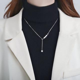 【LEESA】s999純銀項鍊\女生項鍊\高階感珍珠項鍊\小眾長款鎖骨鏈\婚禮項鍊\串珠項鍊\浪漫禮物\