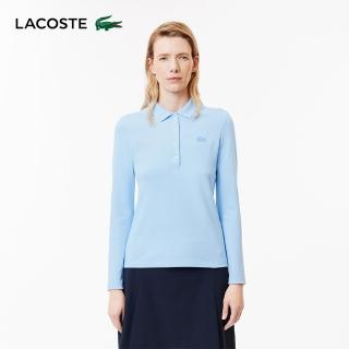 【LACOSTE】女裝-女式修身彈性網眼布長袖Polo衫(淺藍色)