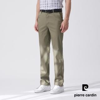 【pierre cardin 皮爾卡登】商務休閒 男款 彈性平口休閒長褲-橄綠色(5247881-46)