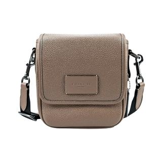 【COACH】質感皮革上翻蓋斜揹包(質感褐)