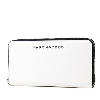 【MARC JACOBS 馬克賈伯】金屬LOGO防刮十字紋拉鍊長夾-棉花白