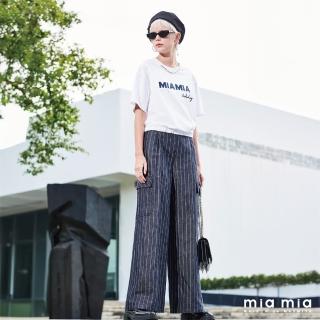 【mia mia】藍條紋雙貼袋寬口褲