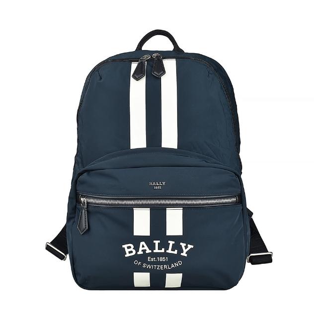 【BALLY】BALLY FIXIE.STL經典LOGO拉鍊再生尼龍斜背後背兩用包(深藍)