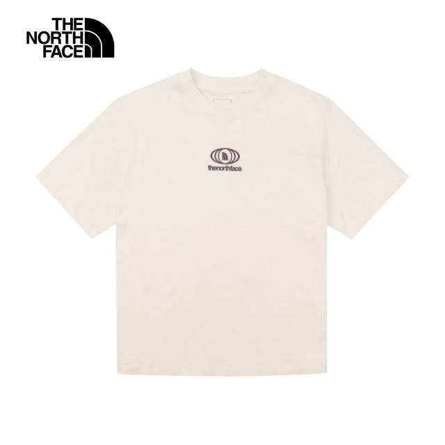 【The North Face 官方旗艦】北面女款米白色純棉小橢圓形印花短袖T恤｜8ASVQLI(上衣/LOGO)
