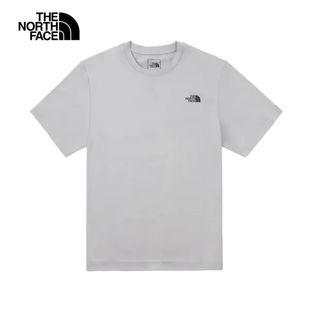 【The North Face 官方旗艦】北面男款灰色UPF防曬奔跑印花短袖T恤｜89ZZA0M(抗UV/排汗衫)