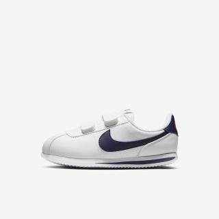 【NIKE 耐吉】Cortez Basic SL PSV 中童 休閒鞋 經典 阿甘鞋 魔鬼氈 白 深藍(904767-106)