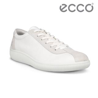 【ecco】SOFT ZERO 柔酷零點復古保齡球皮革休閒鞋 男鞋(白色/灰白色 53775452292)