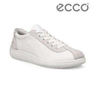 【ecco】SOFT ZERO W 柔酷零點復古保齡球皮革休閒鞋 女鞋(白色/灰白色 22025352292)